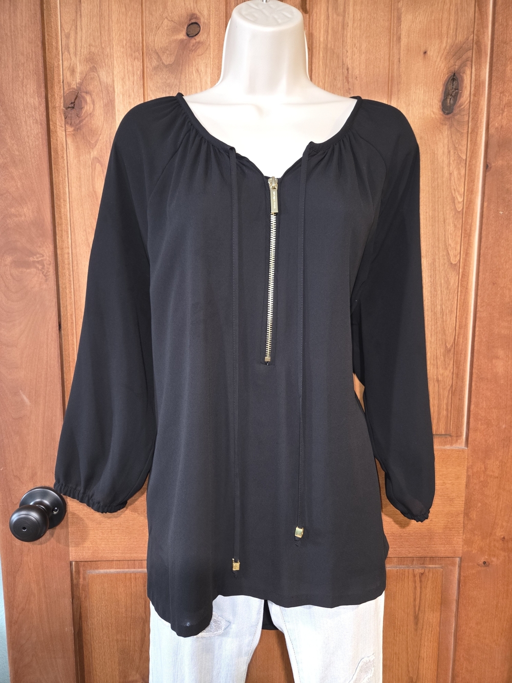 Michael Kors Black Zip-Front Long Sleeve Blouse